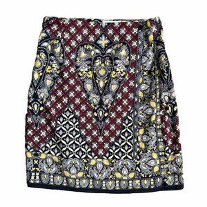 Silk Club Skirt Womens 8 Wrap‎ Multicolor Paisley 90s Work Office Bohemian